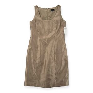 Tahari Arthur S Levine Dress Womens 12 Sheath Gold Sleeveless Shiny Party NWT